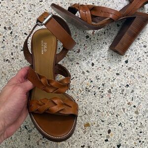 New Polo Ralph Lauren brown Emeryn tan leather sandals heels 38 US 8